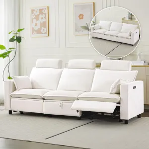 Power Reclining Sofa with Adjustable Headrest, Power Reclining Couch with Middle Storage, USB/Type -C Ports, 95'' Chenille Recliner Cloud Couch for Living Room(Beige, Sofa)