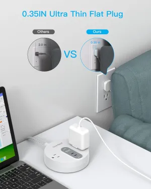 Power Strip Surge Protector with 2 USB C - Ultra Flat Plug Extension Cord with 2 Widely AC Outlets and 3 USB, Small Desktop Charging Station with 5 ft Power Cord, Compact for Travel Home Office Dorm