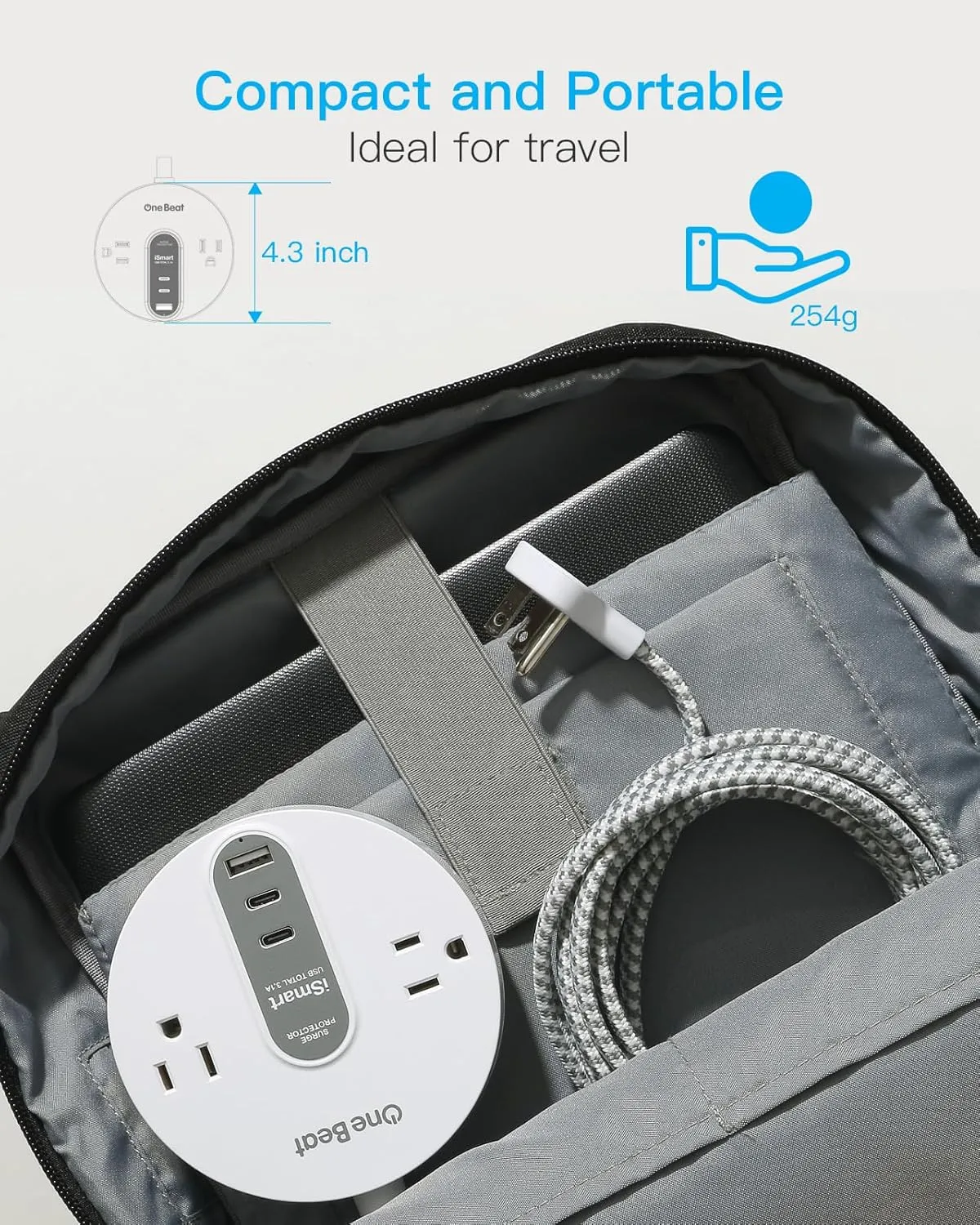 Power Strip Surge Protector with 2 USB C - Ultra Flat Plug Extension Cord with 2 Widely AC Outlets and 3 USB, Small Desktop Charging Station with 5 ft Power Cord, Compact for Travel Home Office Dorm