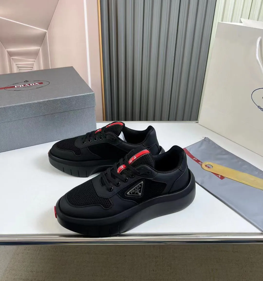 PRADA || Black Prada America’s Cup Sneaker