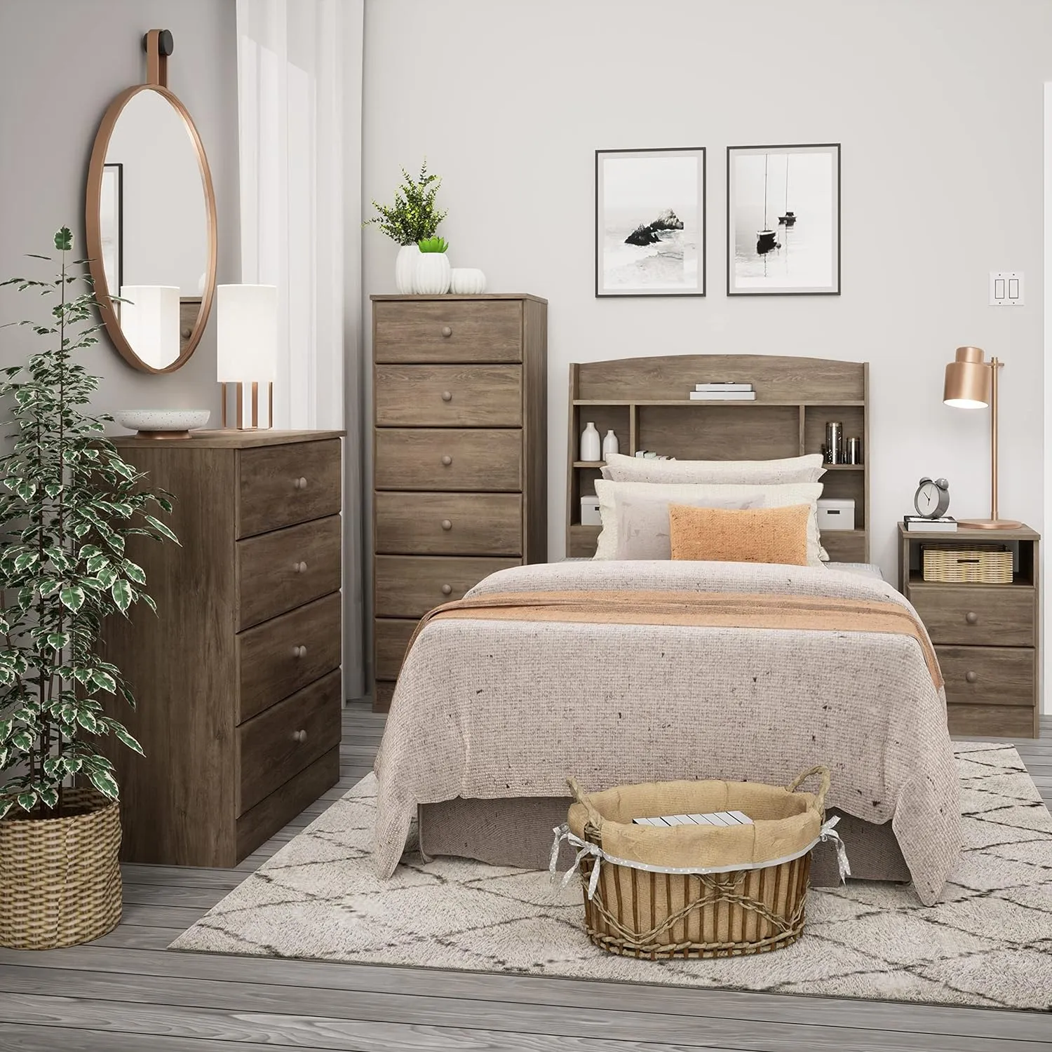 Prepac Astrid Simplistic 4-Drawer Dresser for Bedroom, Functional Bedroom Dresser Chest of Drawers 18.25" D x 30" W x 34" H, Drifted Gray, DDBR-0401-1