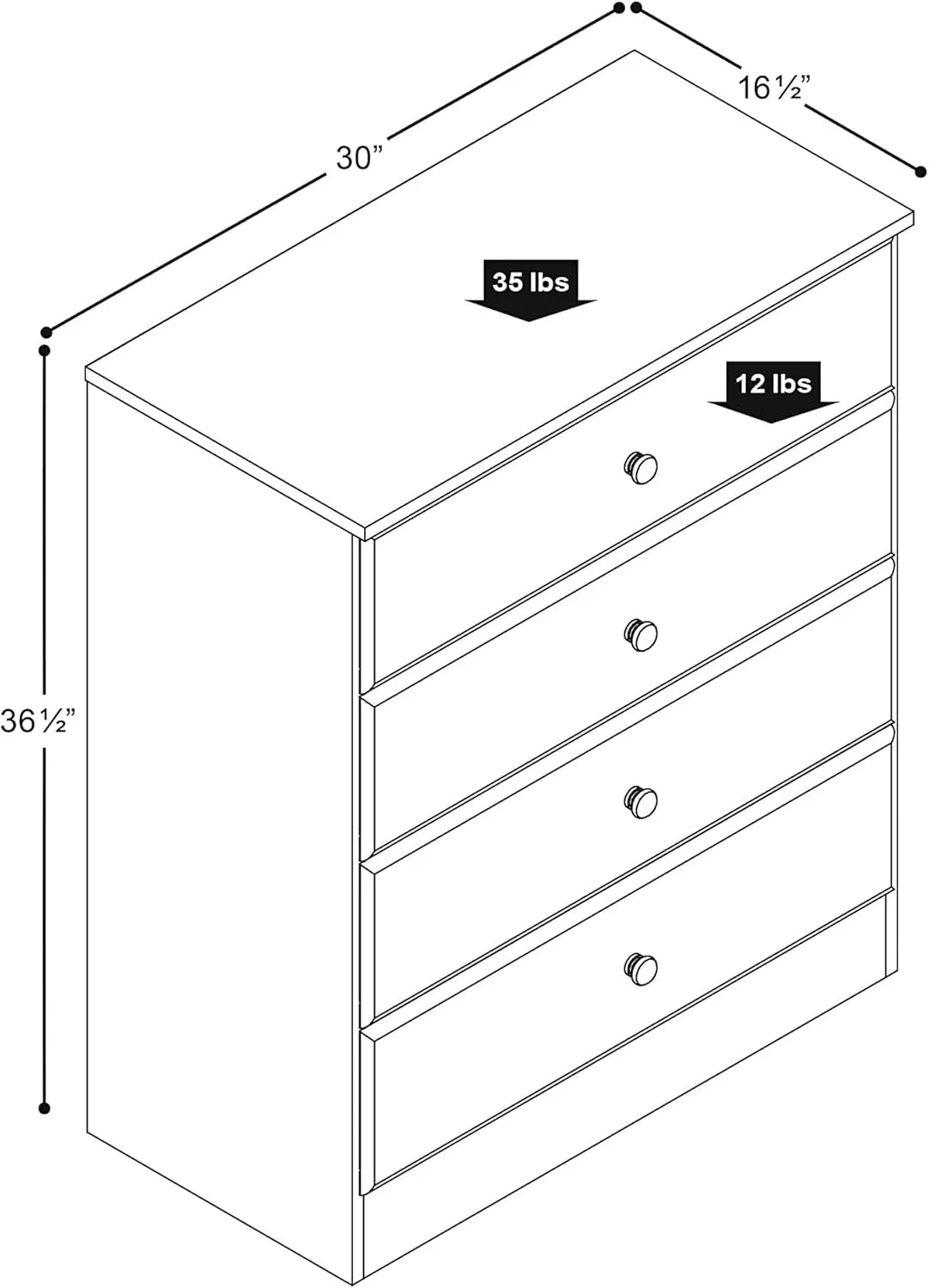 Prepac Astrid Simplistic 4-Drawer Dresser for Bedroom, Functional Bedroom Dresser Chest of Drawers 18.25" D x 30" W x 34" H, Drifted Gray, DDBR-0401-1