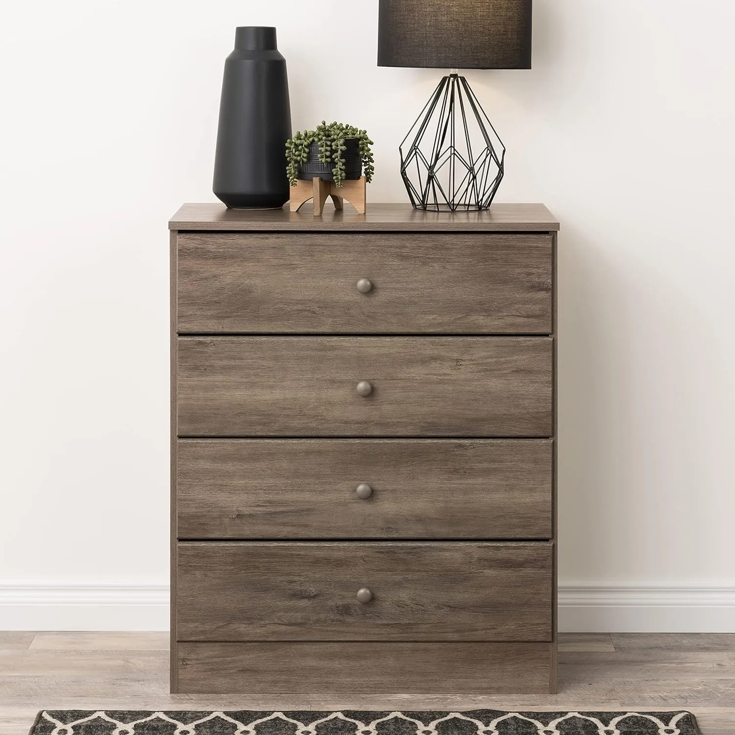 Prepac Astrid Simplistic 4-Drawer Dresser for Bedroom, Functional Bedroom Dresser Chest of Drawers 18.25" D x 30" W x 34" H, Drifted Gray, DDBR-0401-1