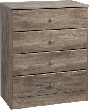 Prepac Astrid Simplistic 4-Drawer Dresser for Bedroom, Functional Bedroom Dresser Chest of Drawers 18.25" D x 30" W x 34" H, Drifted Gray, DDBR-0401-1