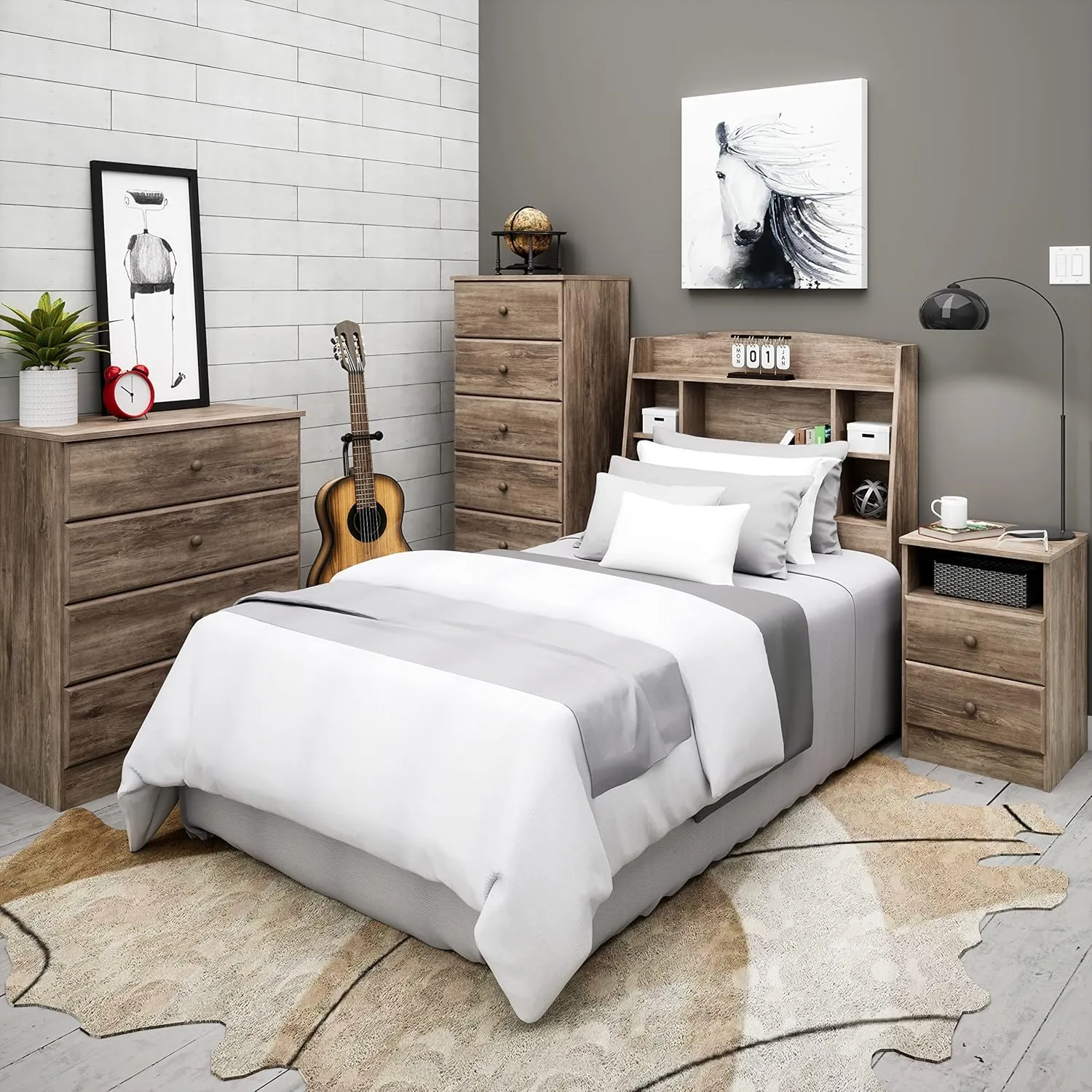 Prepac Astrid Simplistic 4-Drawer Dresser for Bedroom, Functional Bedroom Dresser Chest of Drawers 18.25" D x 30" W x 34" H, Drifted Gray, DDBR-0401-1
