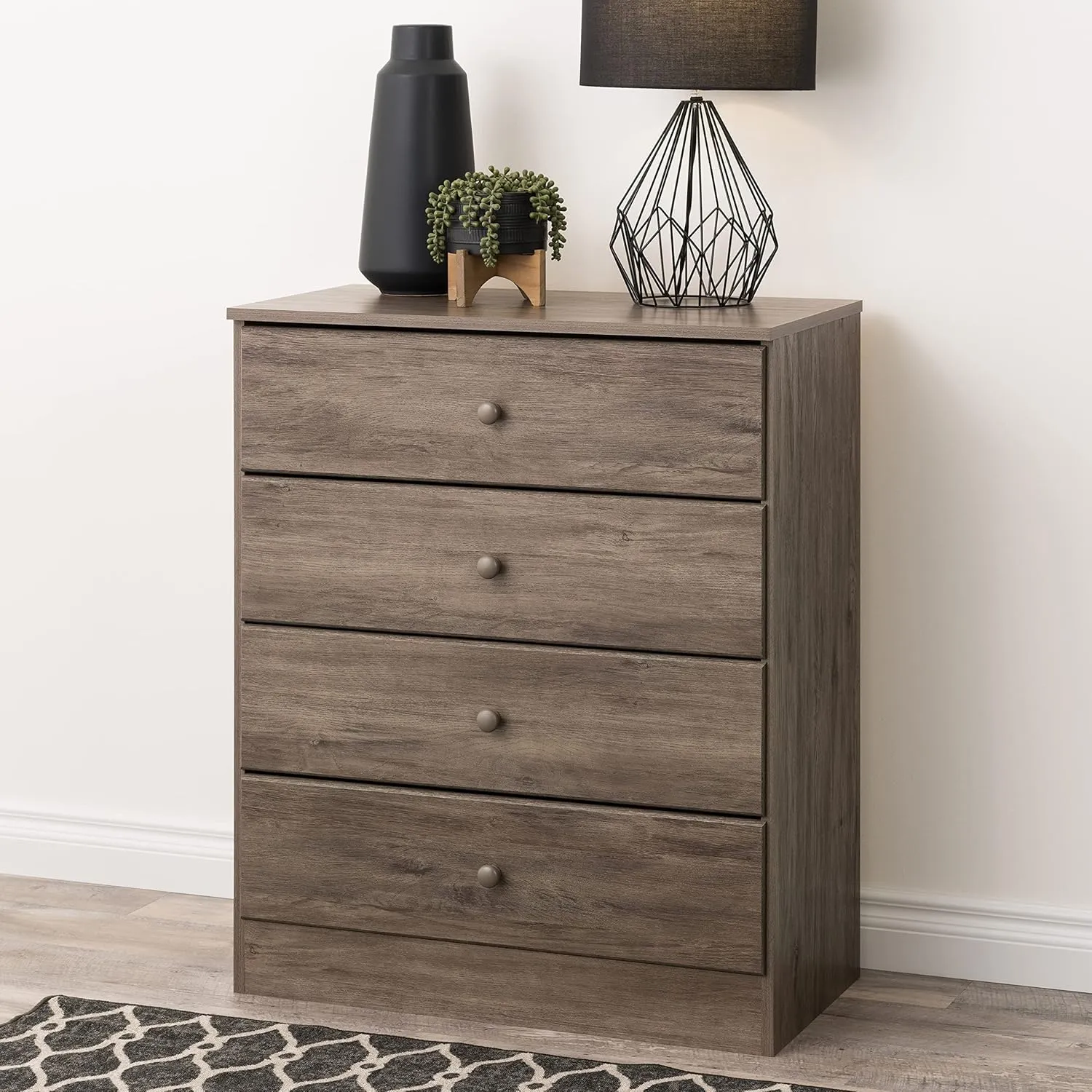 Prepac Astrid Simplistic 4-Drawer Dresser for Bedroom, Functional Bedroom Dresser Chest of Drawers 18.25" D x 30" W x 34" H, Drifted Gray, DDBR-0401-1