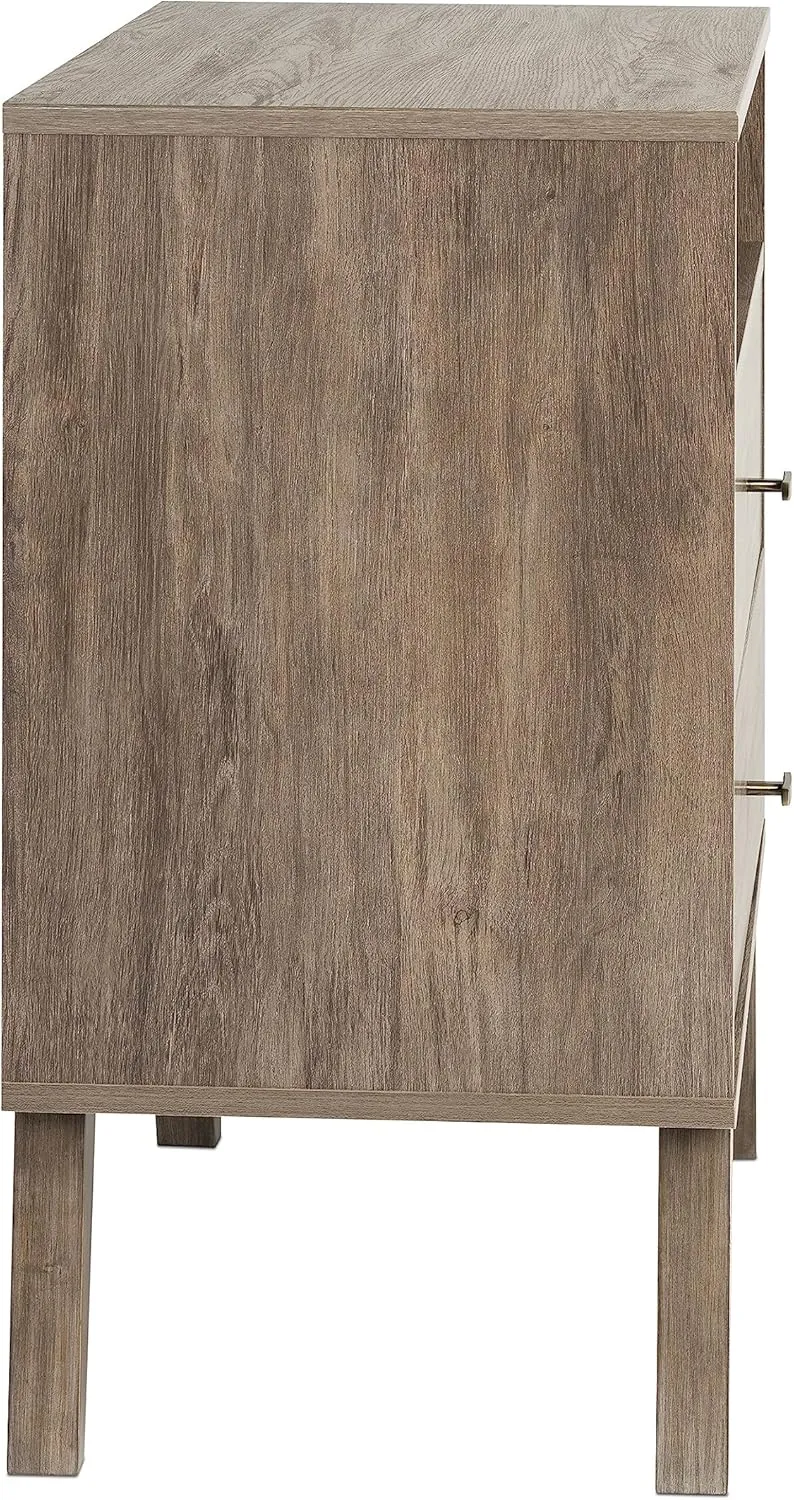 Prepac Milo Mid-Century Modern 2 Drawer Nightstand with Open Shelf, Bedside Table, Contemporary Bedroom Furniture, 16"D x 22.5"W x 29.5"H, Drifted Gray