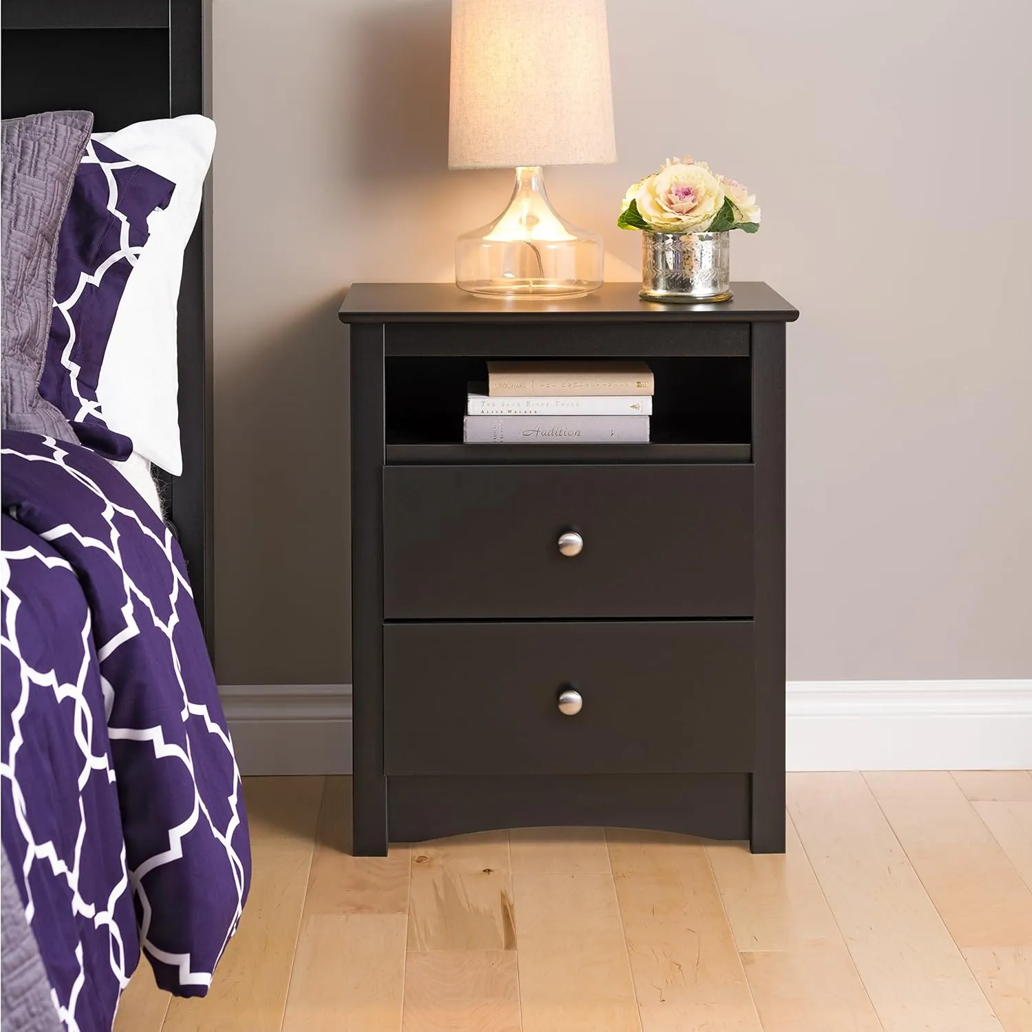 Prepac Sonoma 5-Drawer Chest and Tall Nightstand, Black