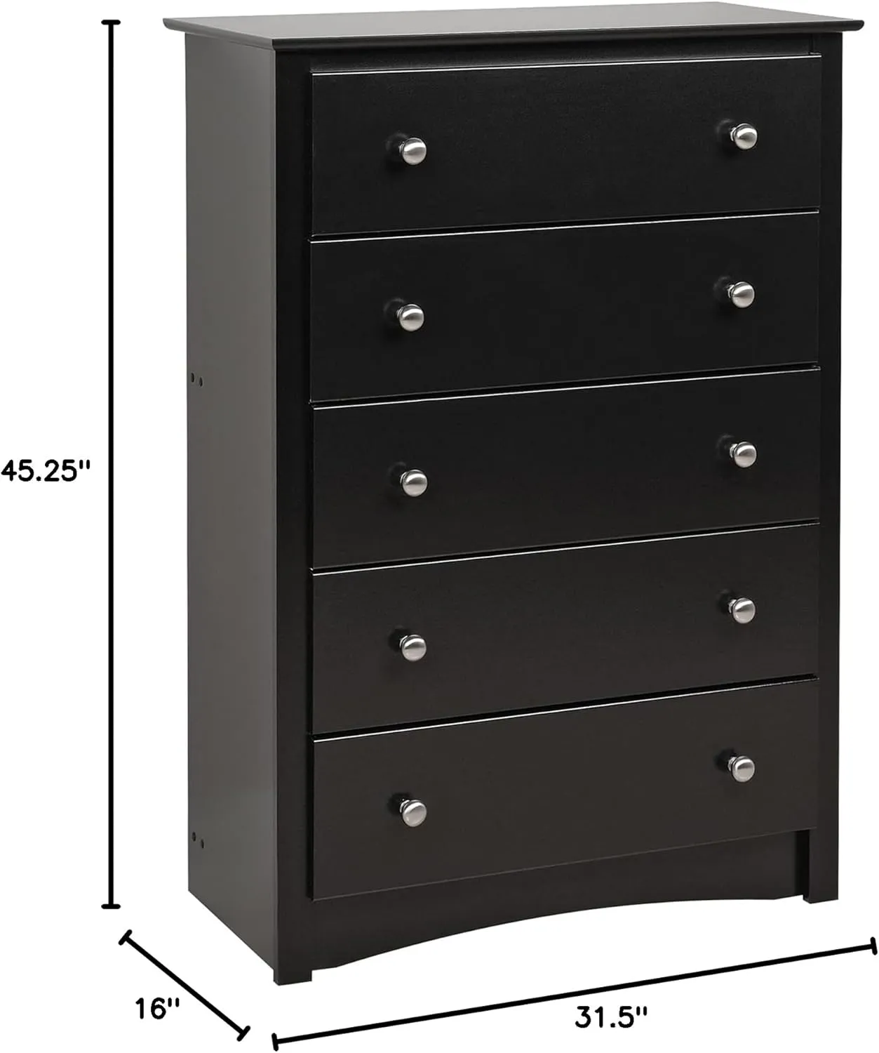 Prepac Sonoma 5-Drawer Chest and Tall Nightstand, Black