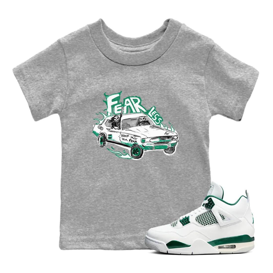 Price-match guarantee - Fearless Car Kids Jordan 4 Stylish design Air Sneaker Tees Green SNRT Oxidized