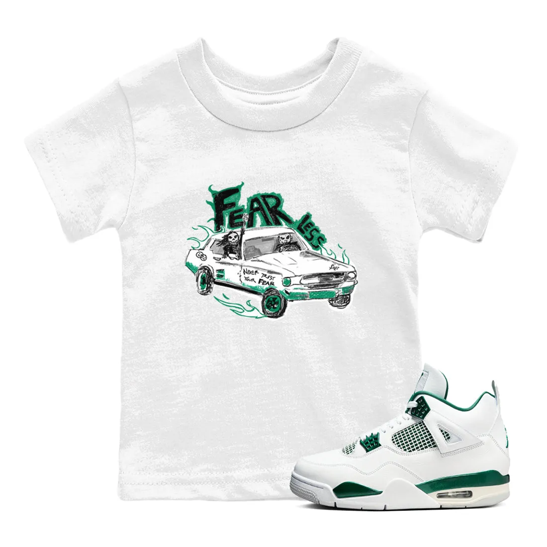 Price-match guarantee - Fearless Car Kids Jordan 4 Stylish design Air Sneaker Tees Green SNRT Oxidized