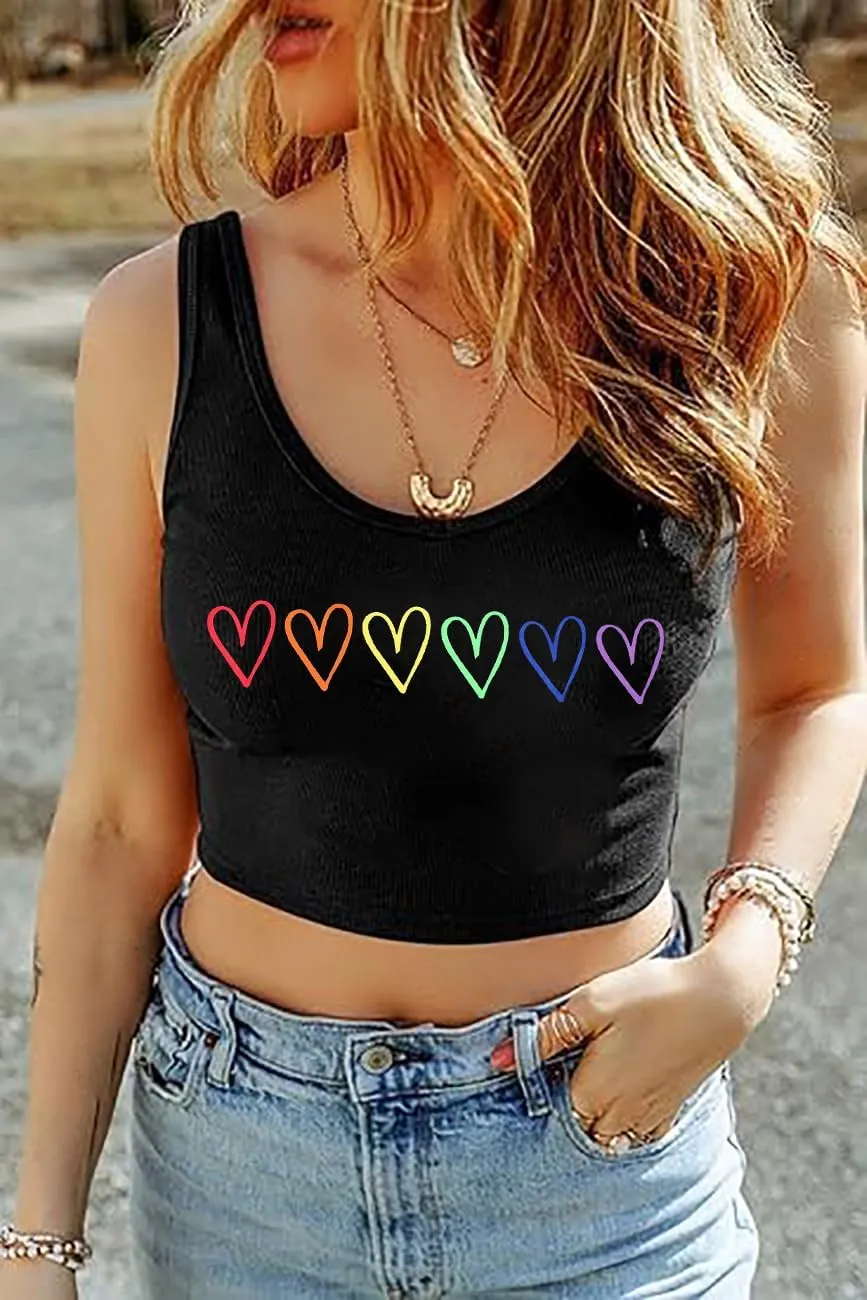 Pride Crop Tank Tops Women Cute Rainbow Hearts Graphic Tee Girls LGBT Gay Pride Crop Tops Casual Sleeveless Tshirt