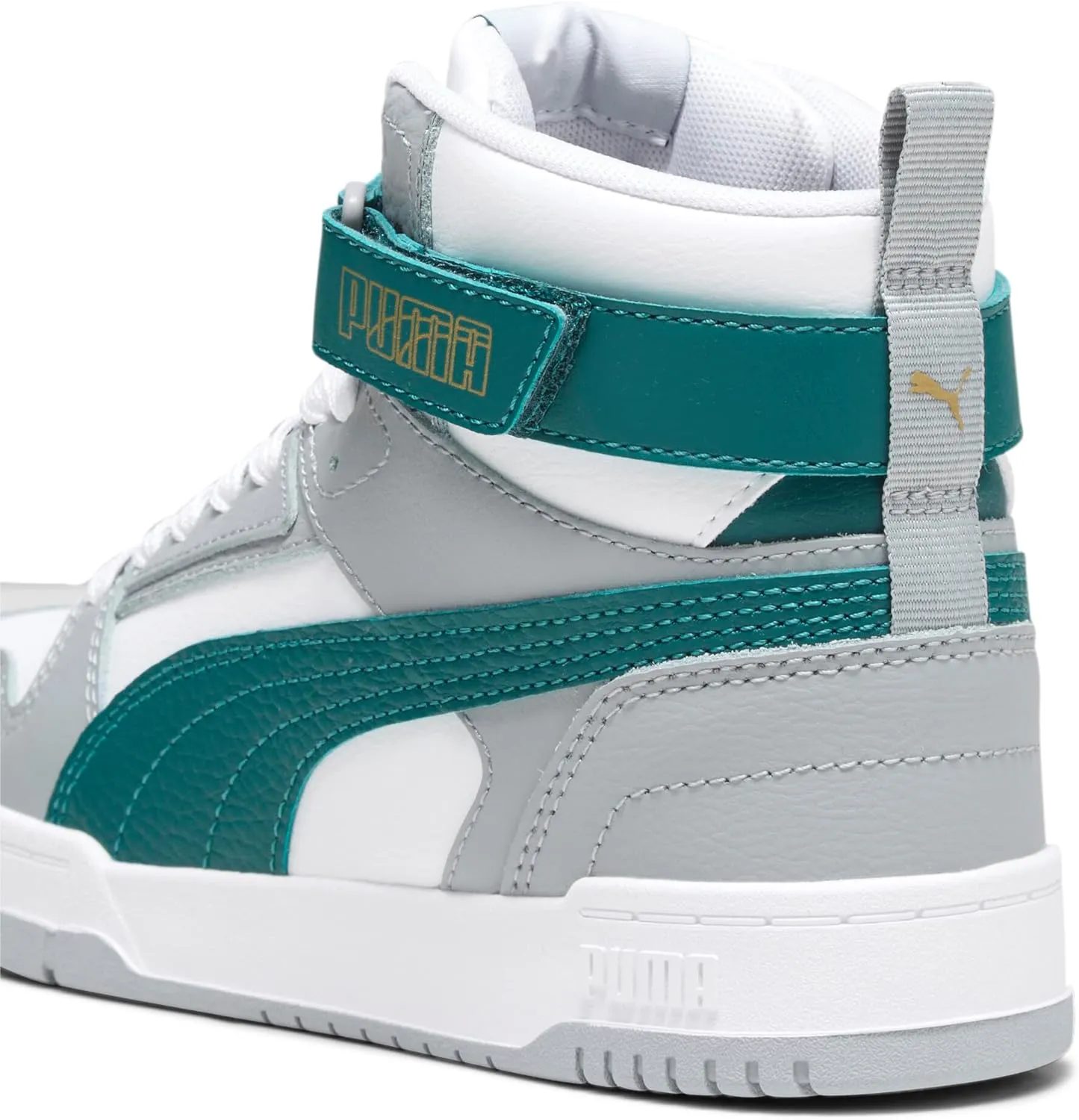 PUMA Unisex-Child Shoes RBD Game Sneaker, White-Malachite-Cool Mid Gray-Gold, 6.5 US Big Kid
