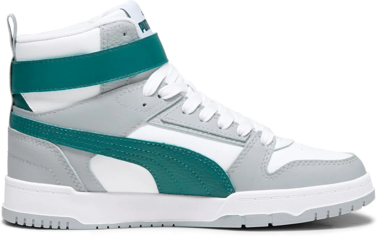 PUMA Unisex-Child Shoes RBD Game Sneaker, White-Malachite-Cool Mid Gray-Gold, 6.5 US Big Kid