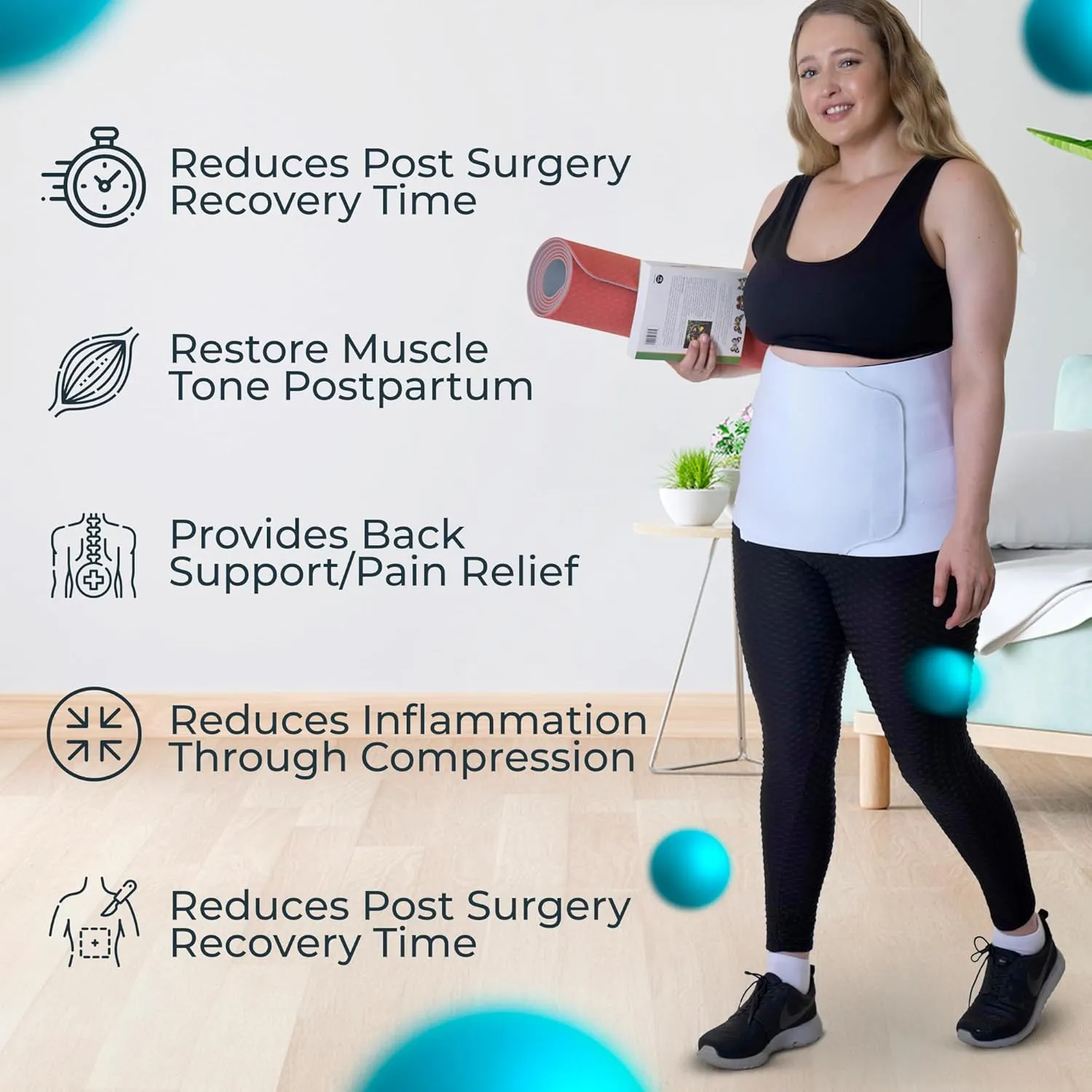 QORE LOGIQ Plus Size Abdominal Binder Post Surgery - C Section Belly Binder, Postpartum Belly Band, Adjustable 12" Compression Wrap for Stomach & Hernia Belt, White XL