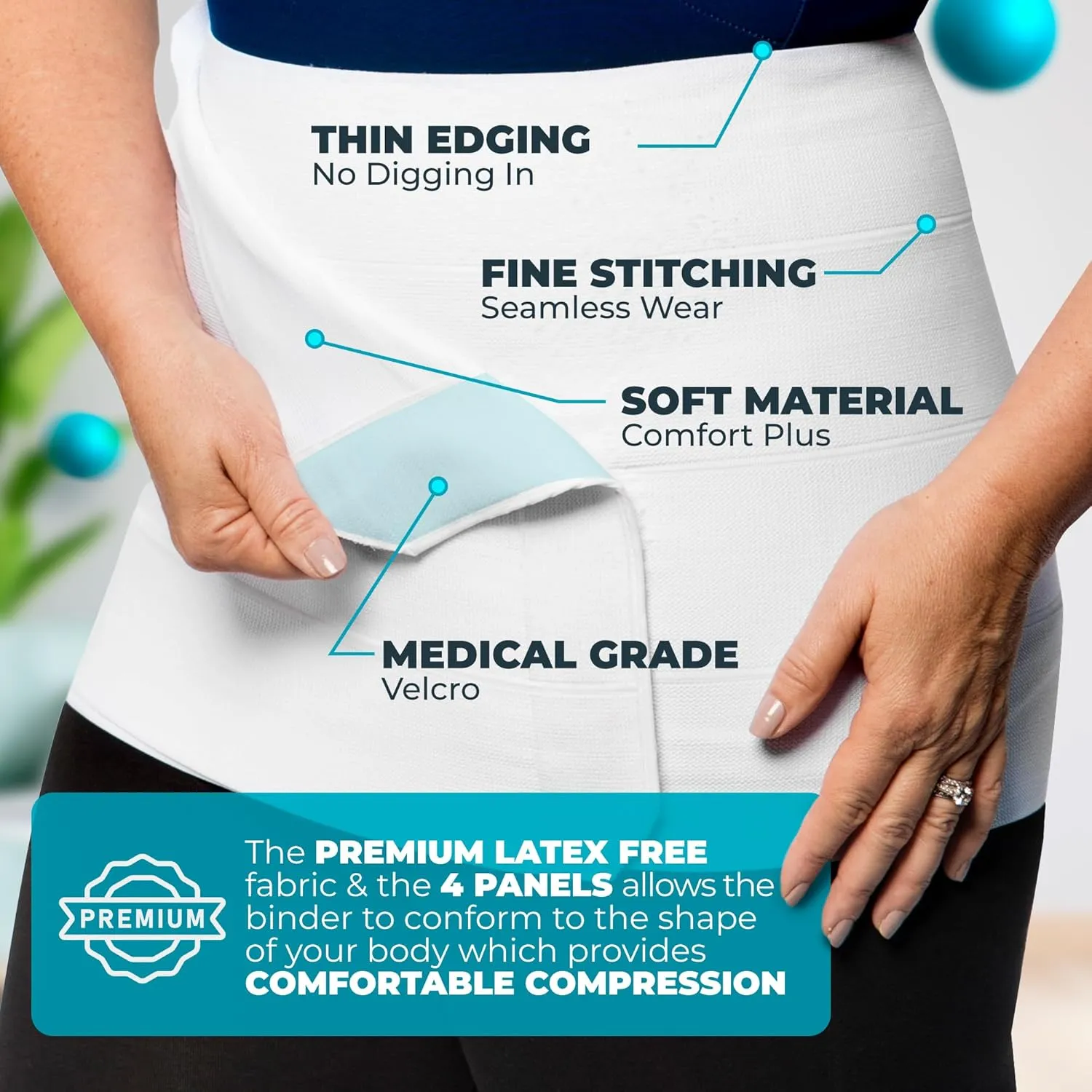 QORE LOGIQ Plus Size Abdominal Binder Post Surgery - C Section Belly Binder, Postpartum Belly Band, Adjustable 12" Compression Wrap for Stomach & Hernia Belt, White XL