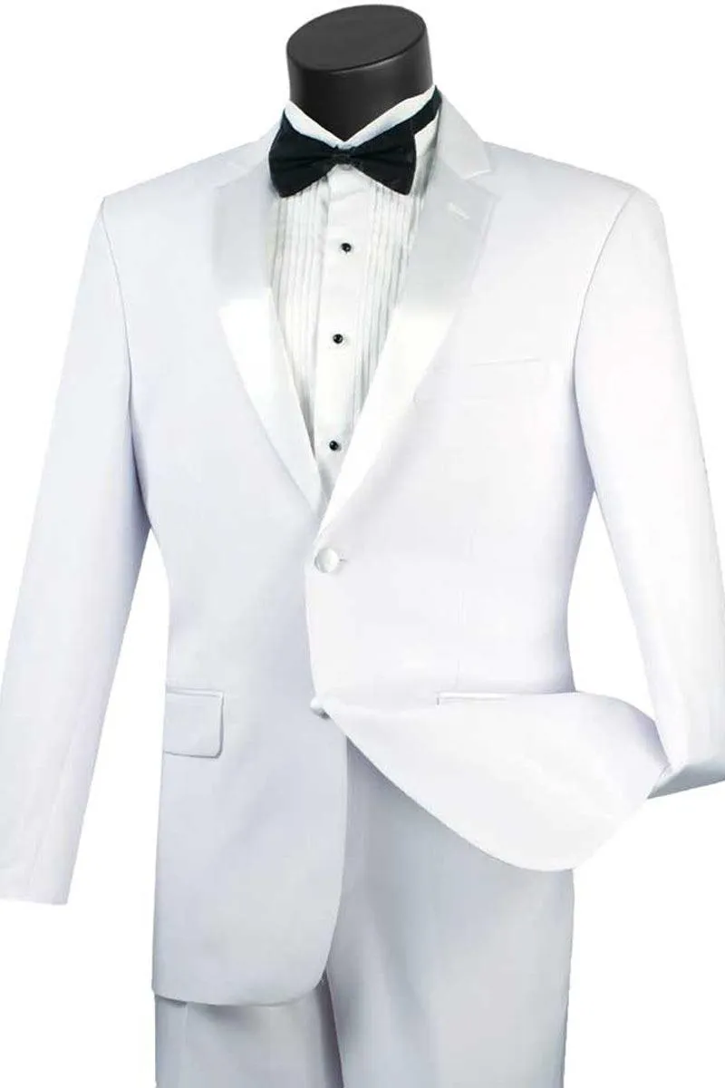 "Vinci White Slim Fit Notch Tuxedo: 2-Button Elegance"