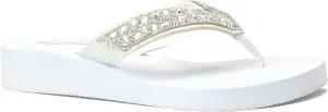REDVOLUTION New Women's Rhinestone Sandals High | Low Platform T-Strap Jewel Sandals High Wedge Flip Flops