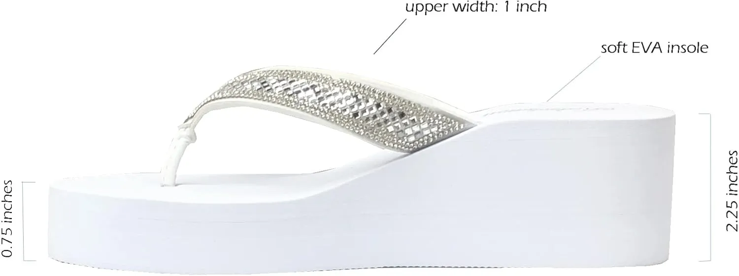 REDVOLUTION New Women's Rhinestone Sandals Platform T-Strap Jewel Sandals High Wedge Flip Flops