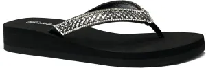 REDVOLUTION New Women's Rhinestone Sandals Platform T-Strap Jewel Sandals High Wedge Flip Flops