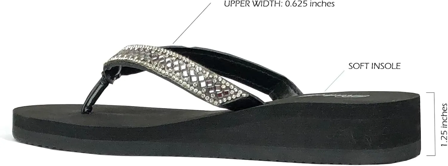 REDVOLUTION New Women's Rhinestone Sandals Platform T-Strap Jewel Sandals High Wedge Flip Flops
