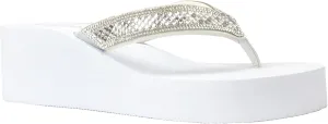 REDVOLUTION New Women's Rhinestone Sandals Platform T-Strap Jewel Sandals High Wedge Flip Flops
