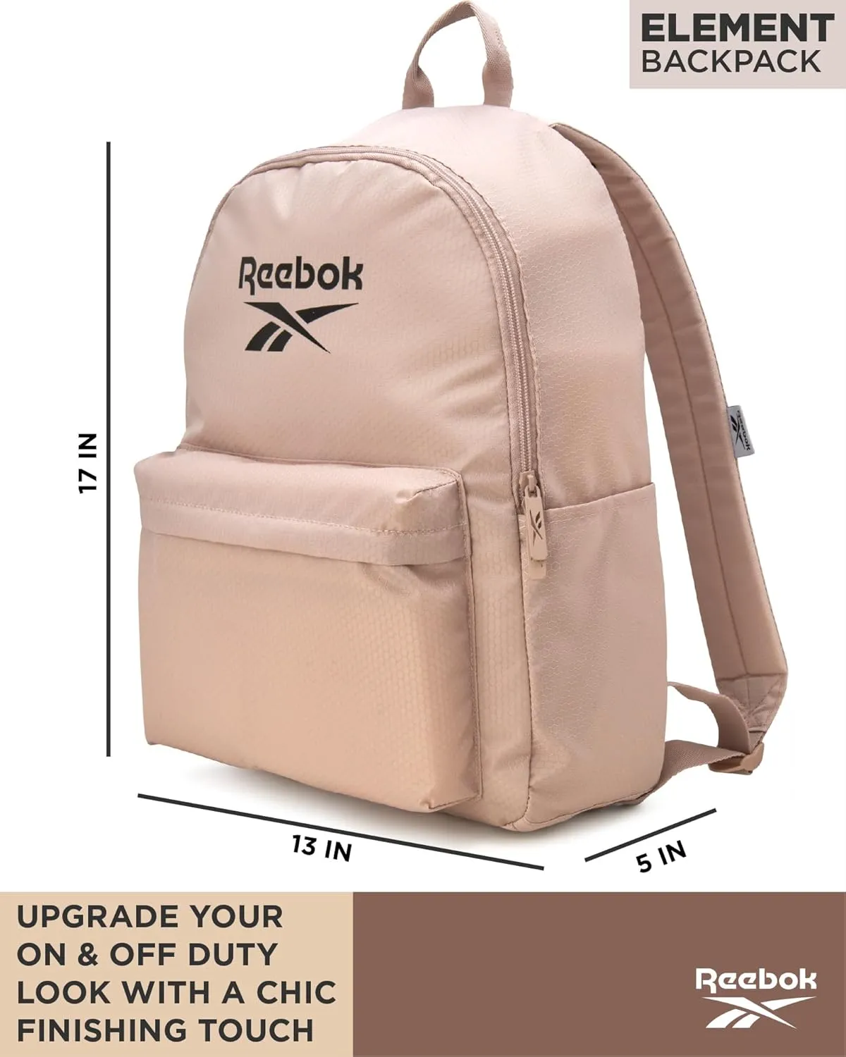 Reebok Element Backpack - Lightweight Compact Everyday Carry On Work, Gym, or Travel Backpack for Men and Women, Khaki Element