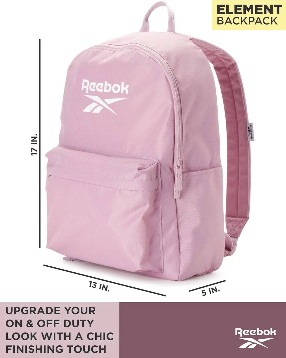 Reebok Element Backpack - Lightweight Compact Everyday Carry On Work, Gym, or Travel Backpack for Men and Women, Lilac Element