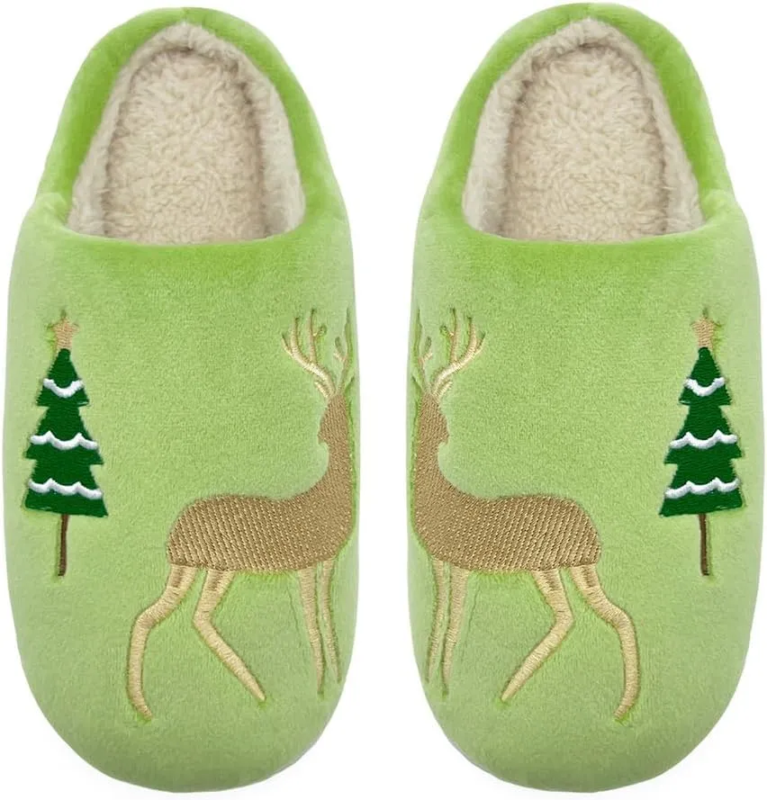 Reindeer Slippers for Women & Men - Memory Foam, Fuzzy Indoor Comfy Holiday & Slippers