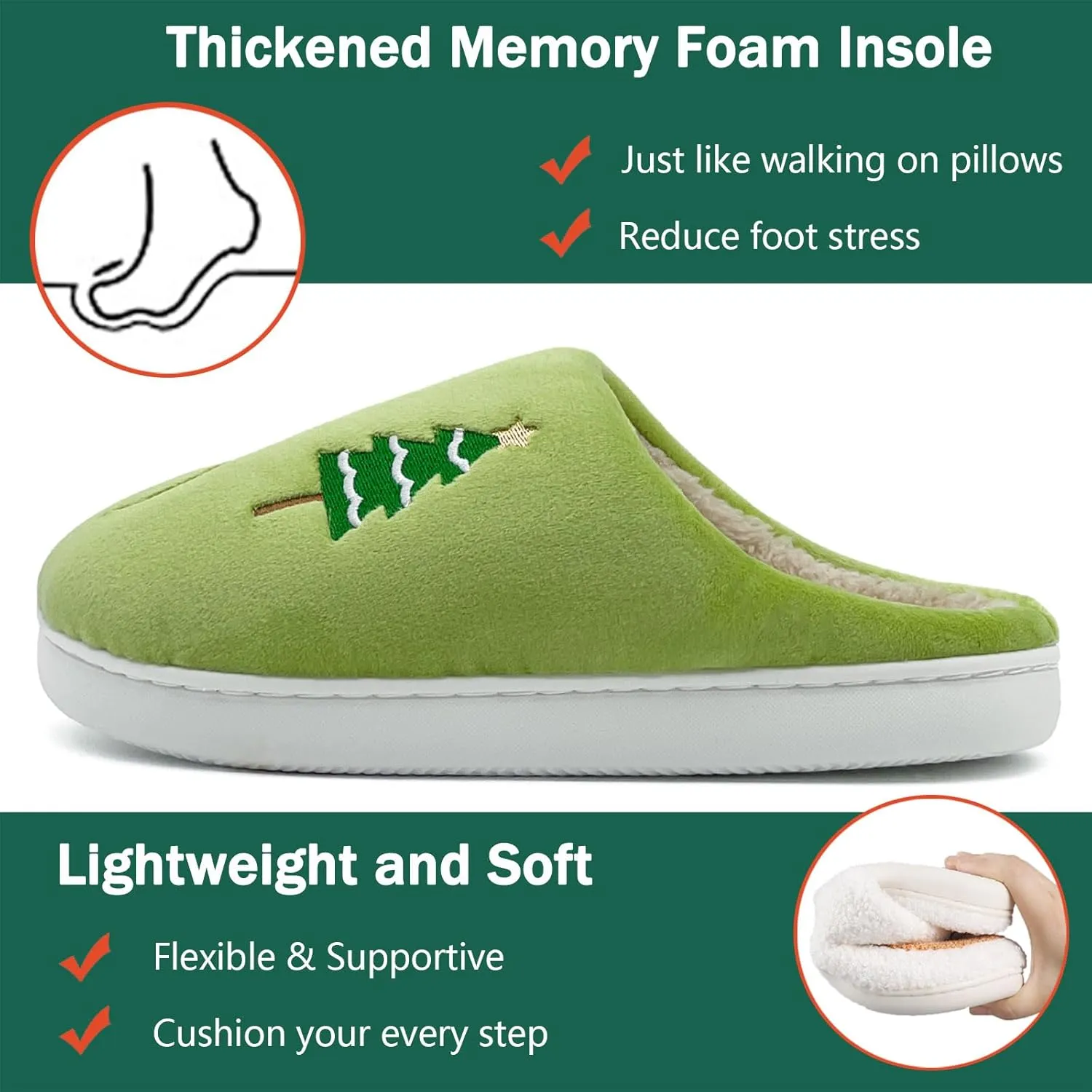 Reindeer Slippers for Women & Men - Memory Foam, Fuzzy Indoor Comfy Holiday & Slippers