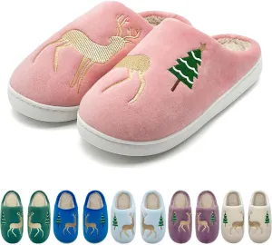 Reindeer Slippers for Women & Men - Memory Foam, Fuzzy Indoor Comfy Holiday & Slippers