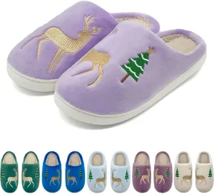 Reindeer Slippers for Women & Men - Memory Foam, Fuzzy Indoor Comfy Holiday & Slippers
