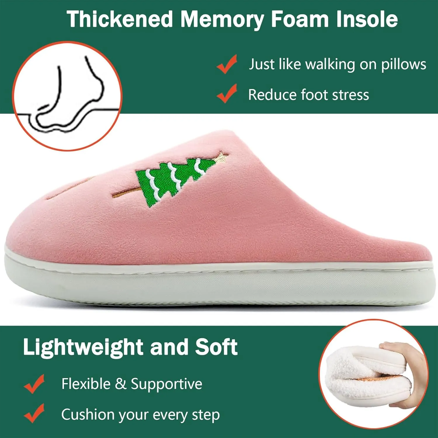 Reindeer Slippers for Women & Men - Memory Foam, Fuzzy Indoor Comfy Holiday & Slippers