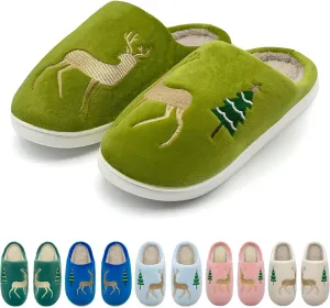 Reindeer Slippers for Women & Men - Memory Foam, Fuzzy Indoor Comfy Holiday & Slippers