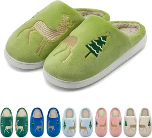 Reindeer Slippers for Women & Men - Memory Foam, Fuzzy Indoor Comfy Holiday & Slippers