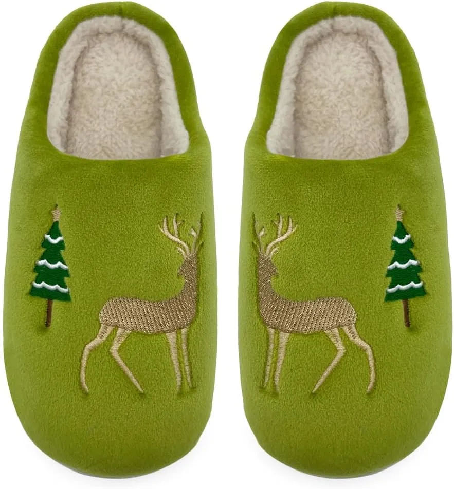 Reindeer Slippers for Women & Men - Memory Foam, Fuzzy Indoor Comfy Holiday & Slippers