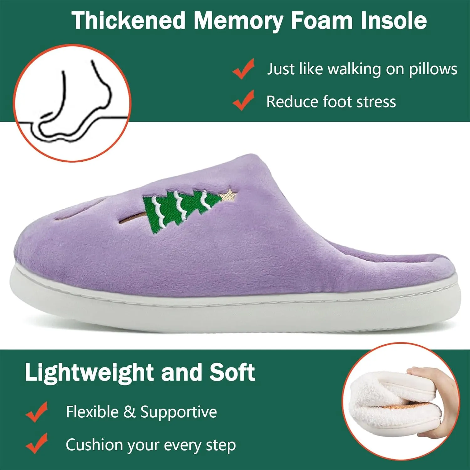 Reindeer Slippers for Women & Men - Memory Foam, Fuzzy Indoor Comfy Holiday & Slippers
