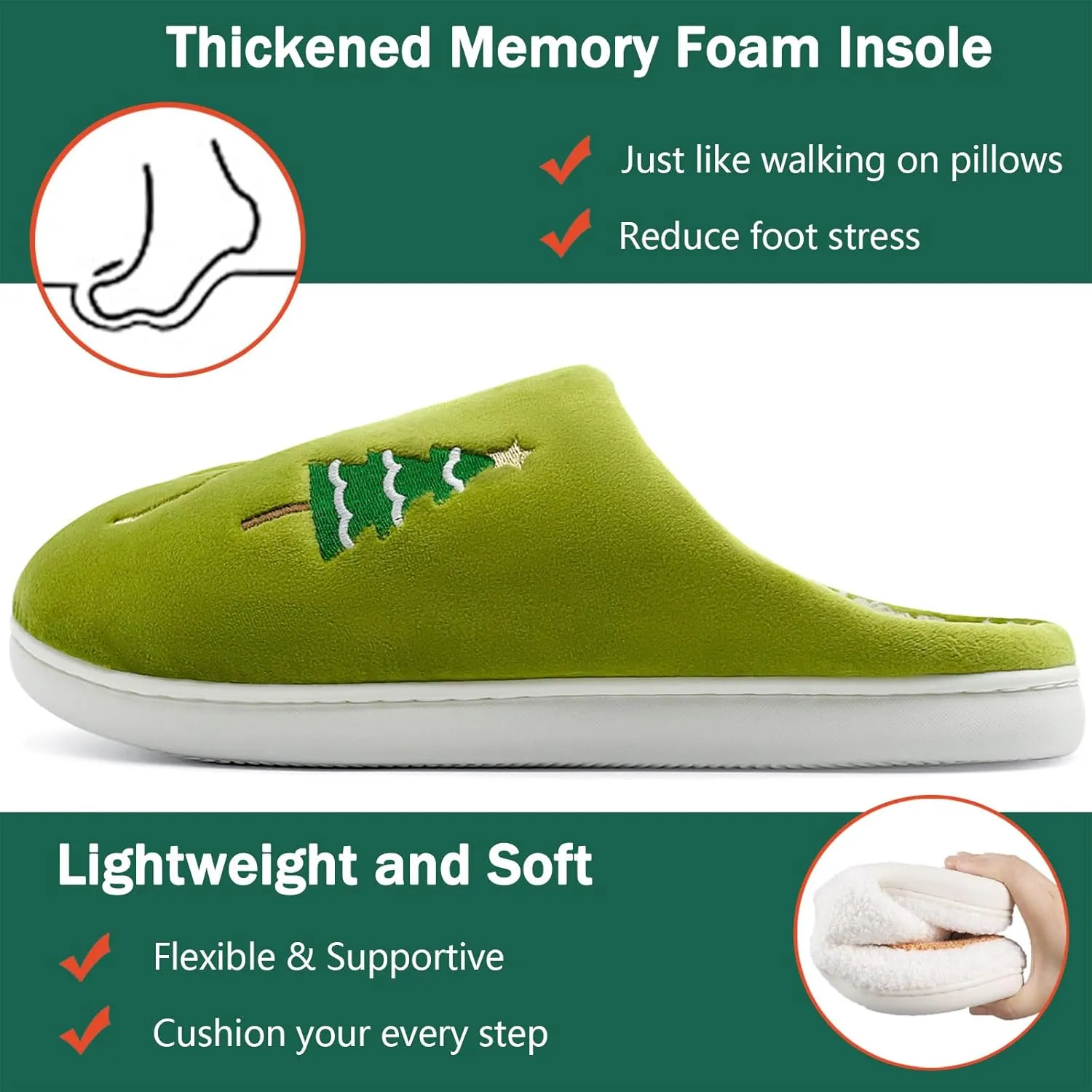 Reindeer Slippers for Women & Men - Memory Foam, Fuzzy Indoor Comfy Holiday & Slippers