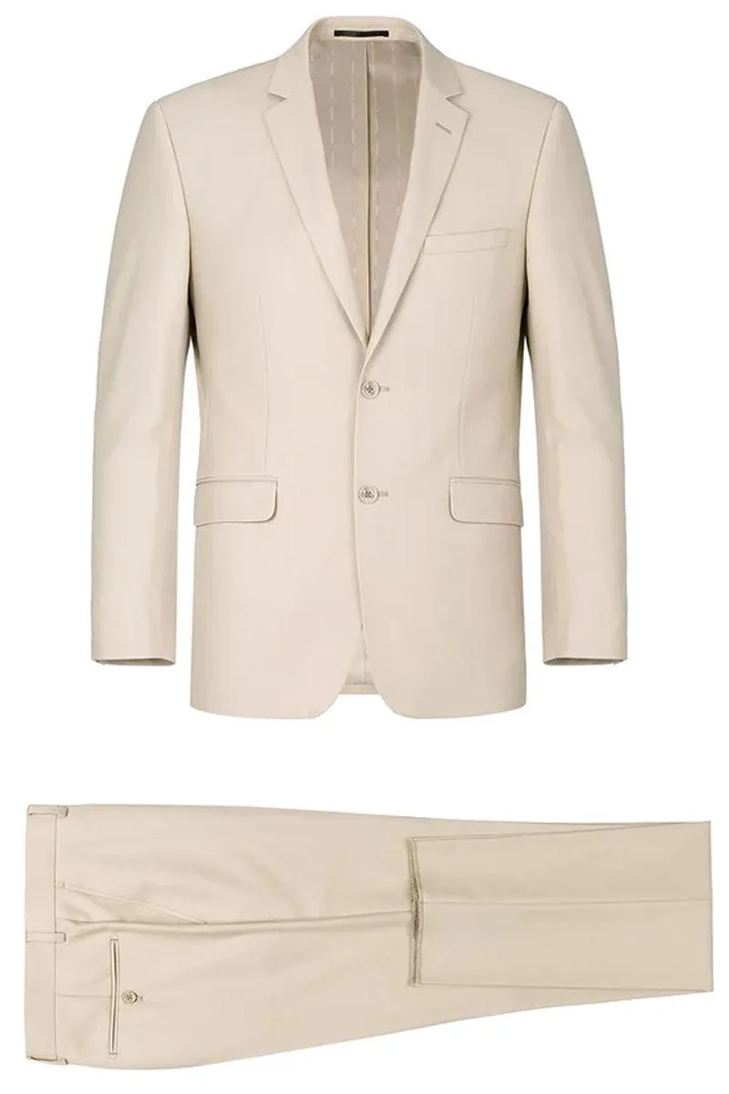 Renoir Men's Slim Fit Two-Button Suit & Optional Vest in Light Tan Beige