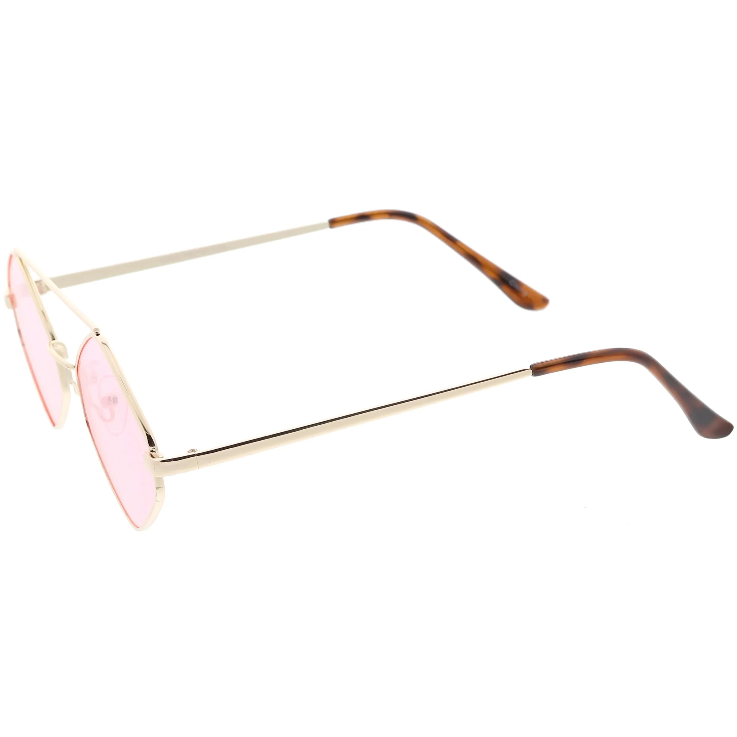 Retro Hexagon Diamond Shaped Color Toned Flat Lens Sunglasses C754