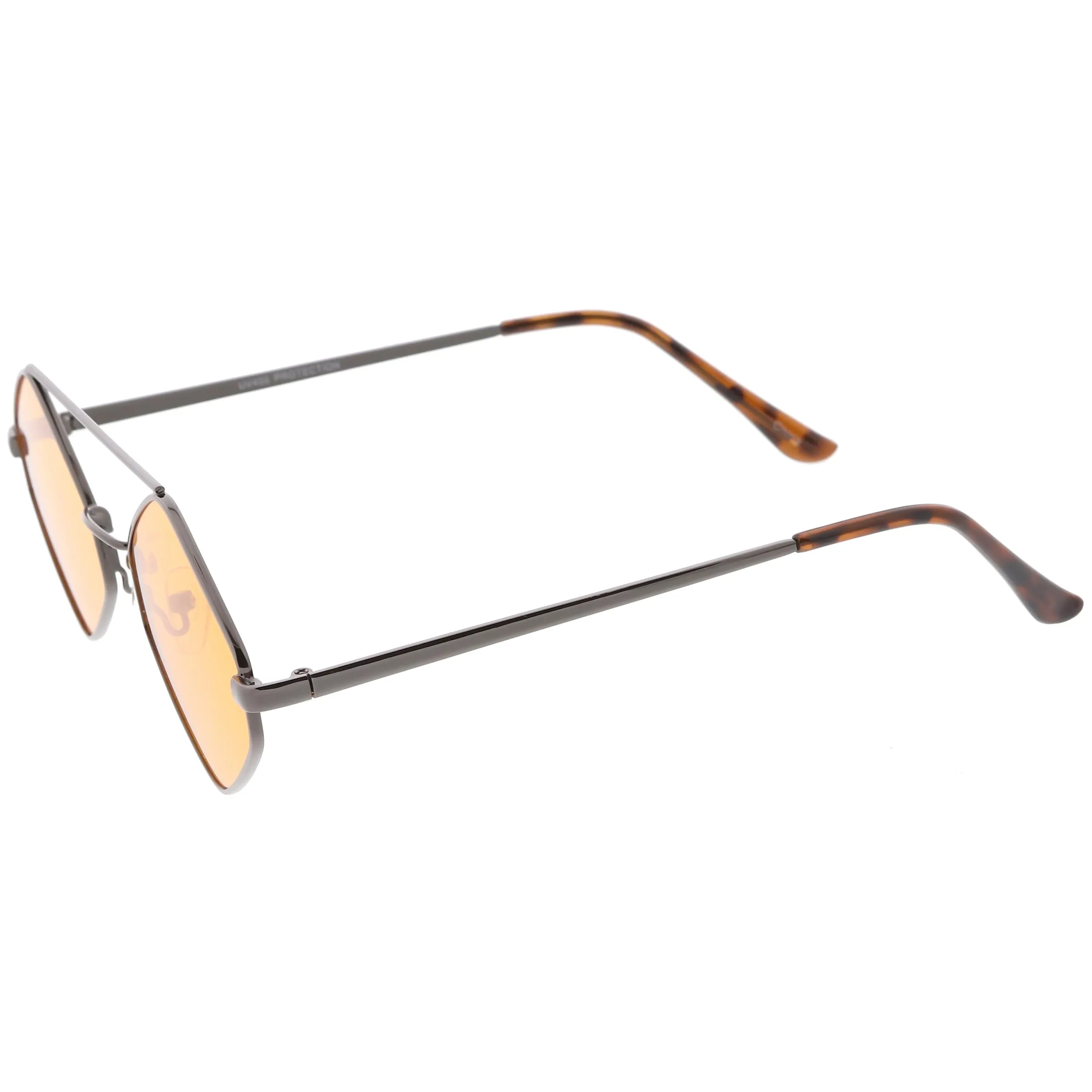 Retro Hexagon Diamond Shaped Color Toned Flat Lens Sunglasses C754