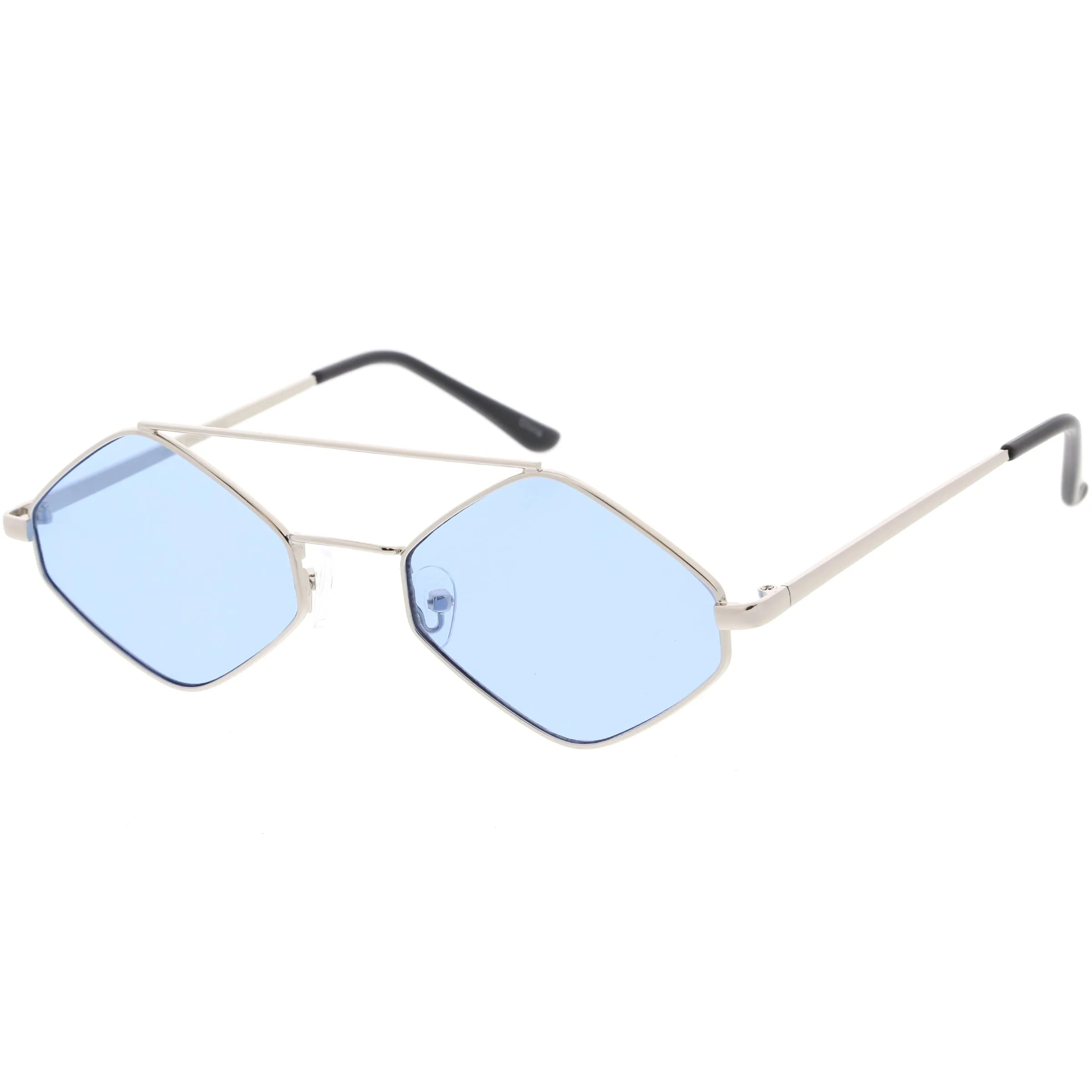 Retro Hexagon Diamond Shaped Color Toned Flat Lens Sunglasses C754