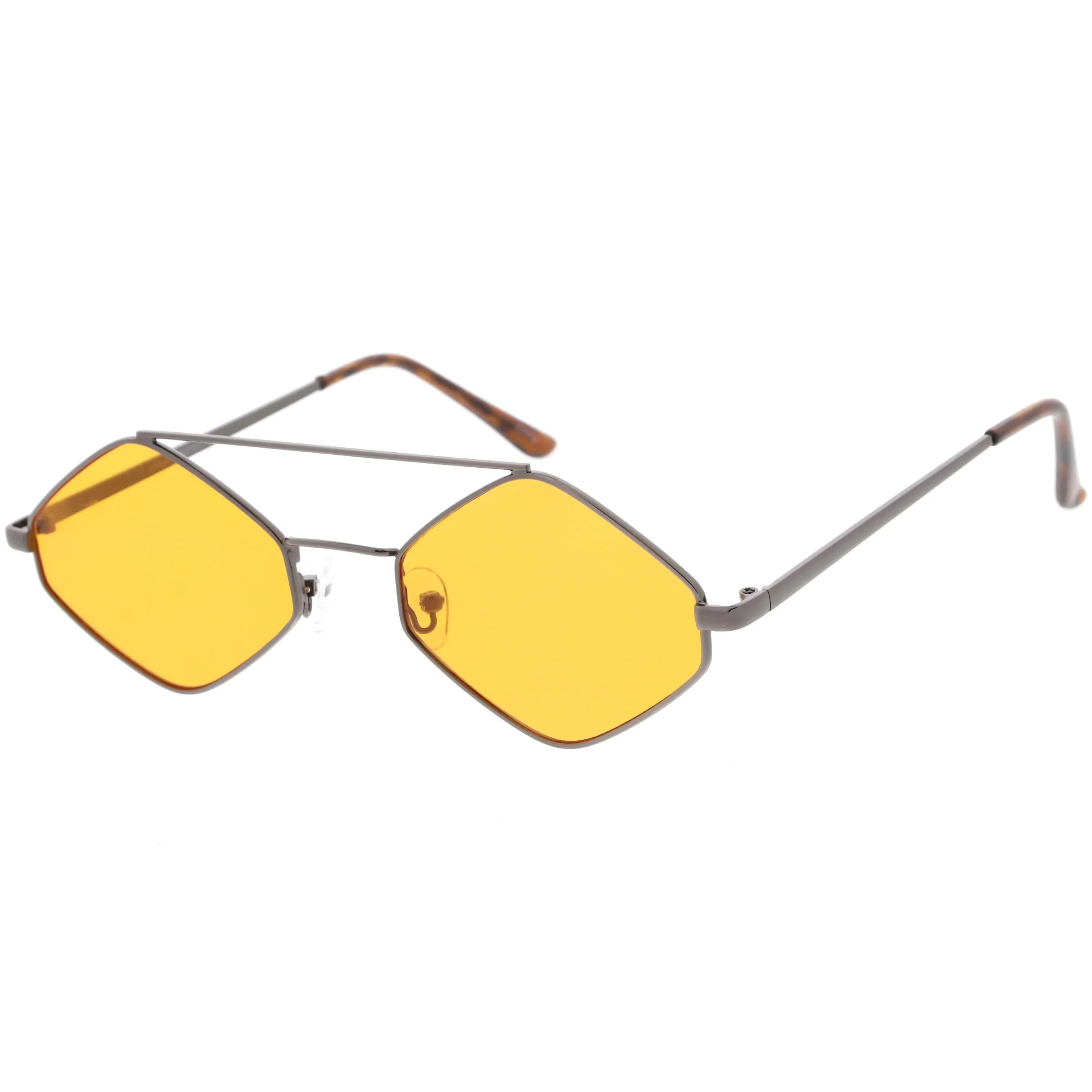 Retro Hexagon Diamond Shaped Color Toned Flat Lens Sunglasses C754
