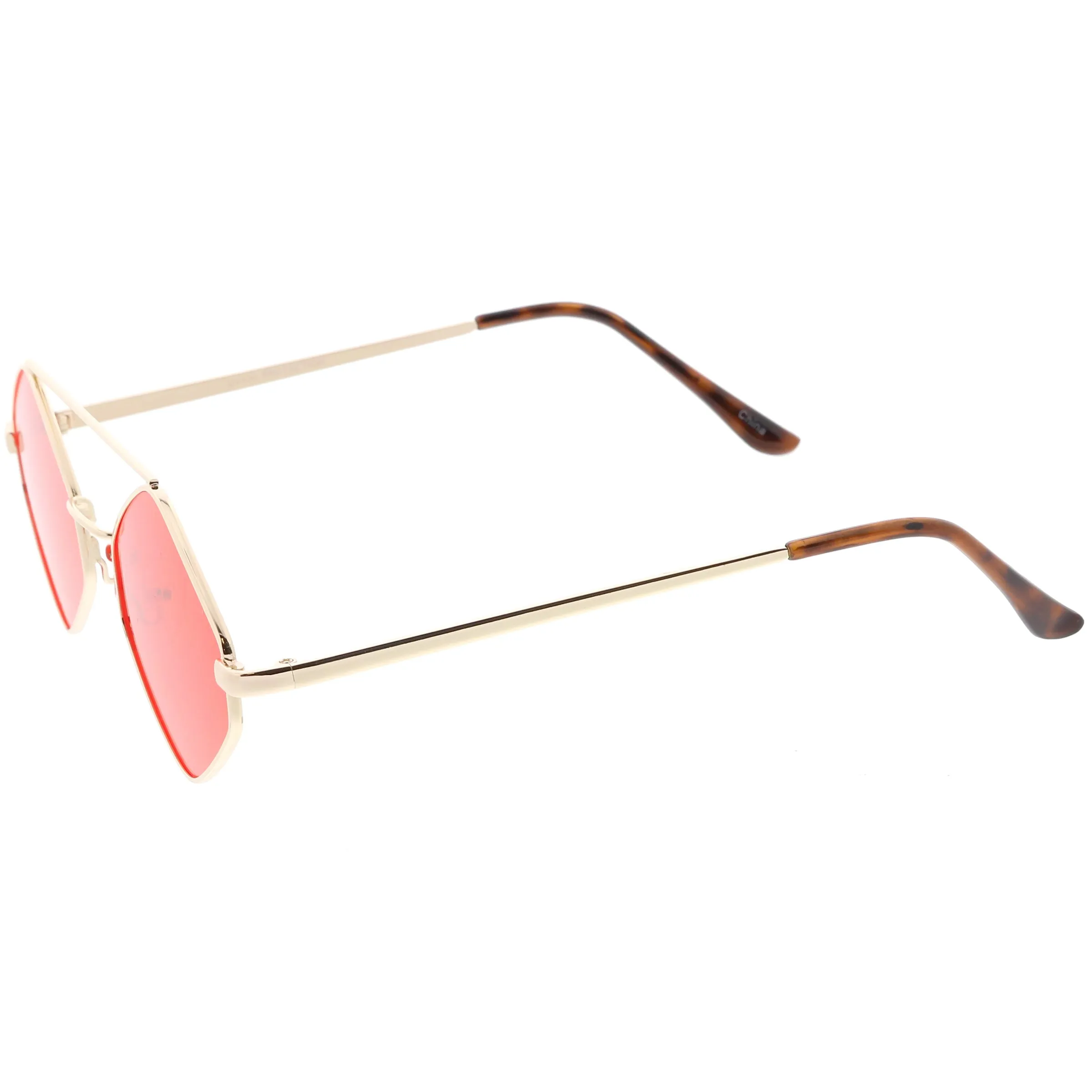 Retro Hexagon Diamond Shaped Color Toned Flat Lens Sunglasses C754