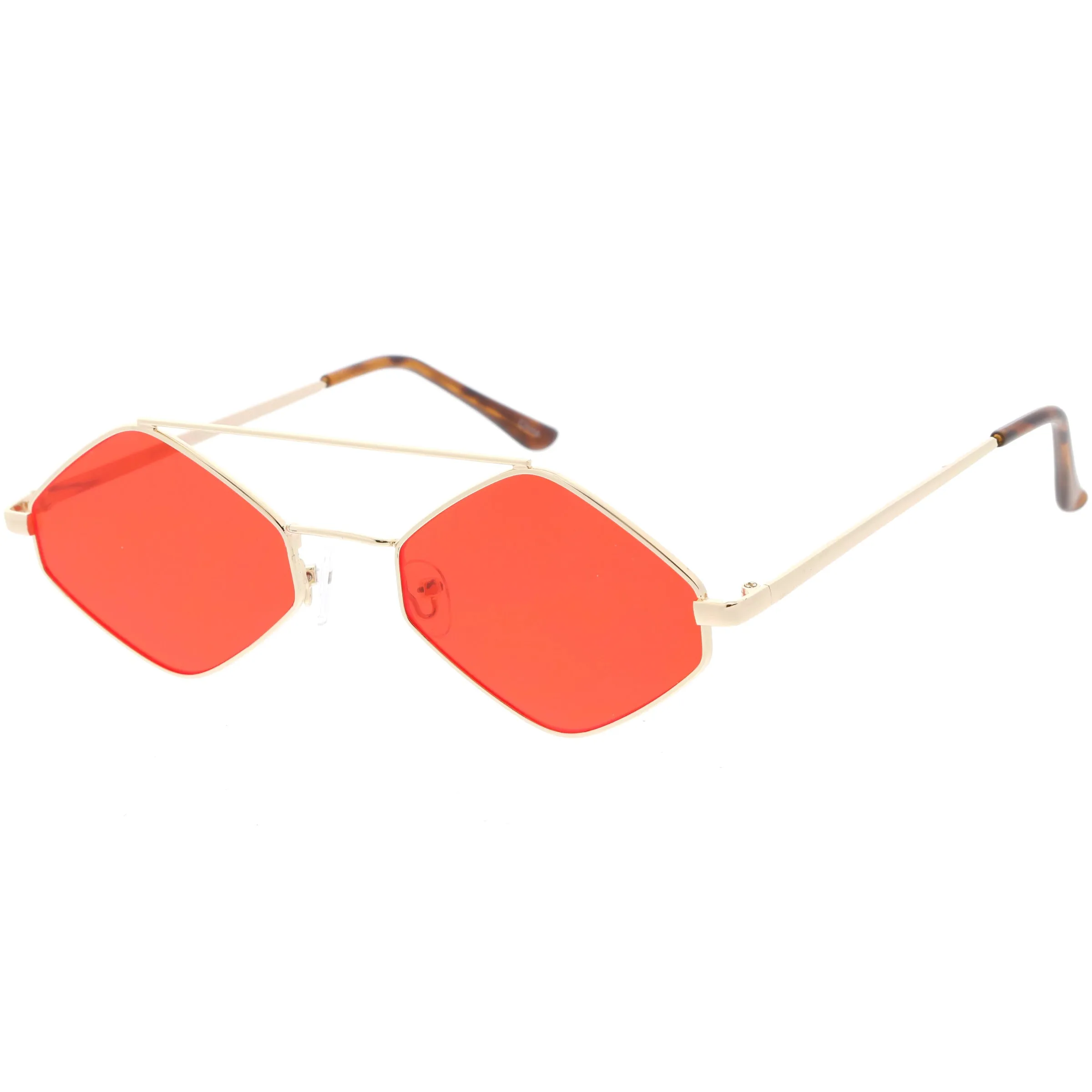 Retro Hexagon Diamond Shaped Color Toned Flat Lens Sunglasses C754