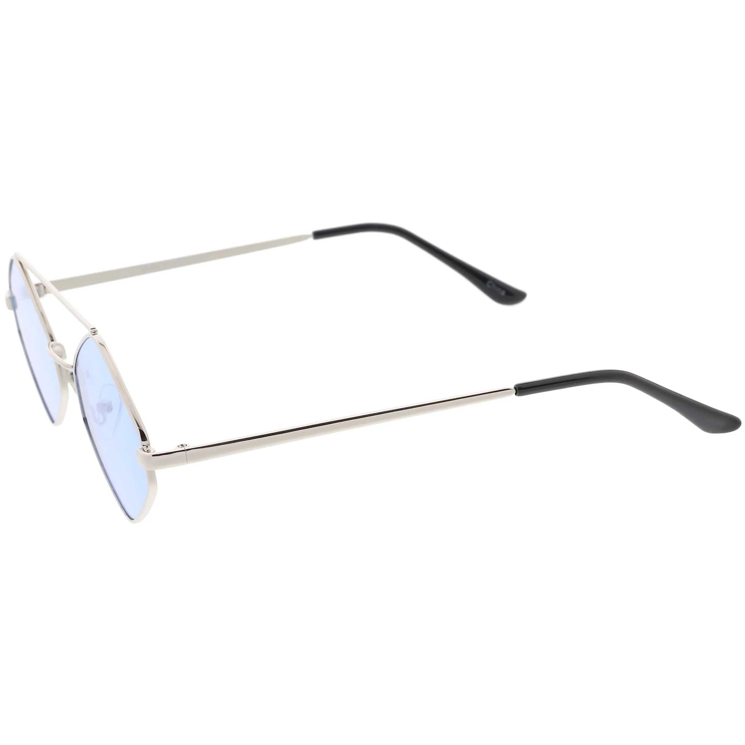 Retro Hexagon Diamond Shaped Color Toned Flat Lens Sunglasses C754