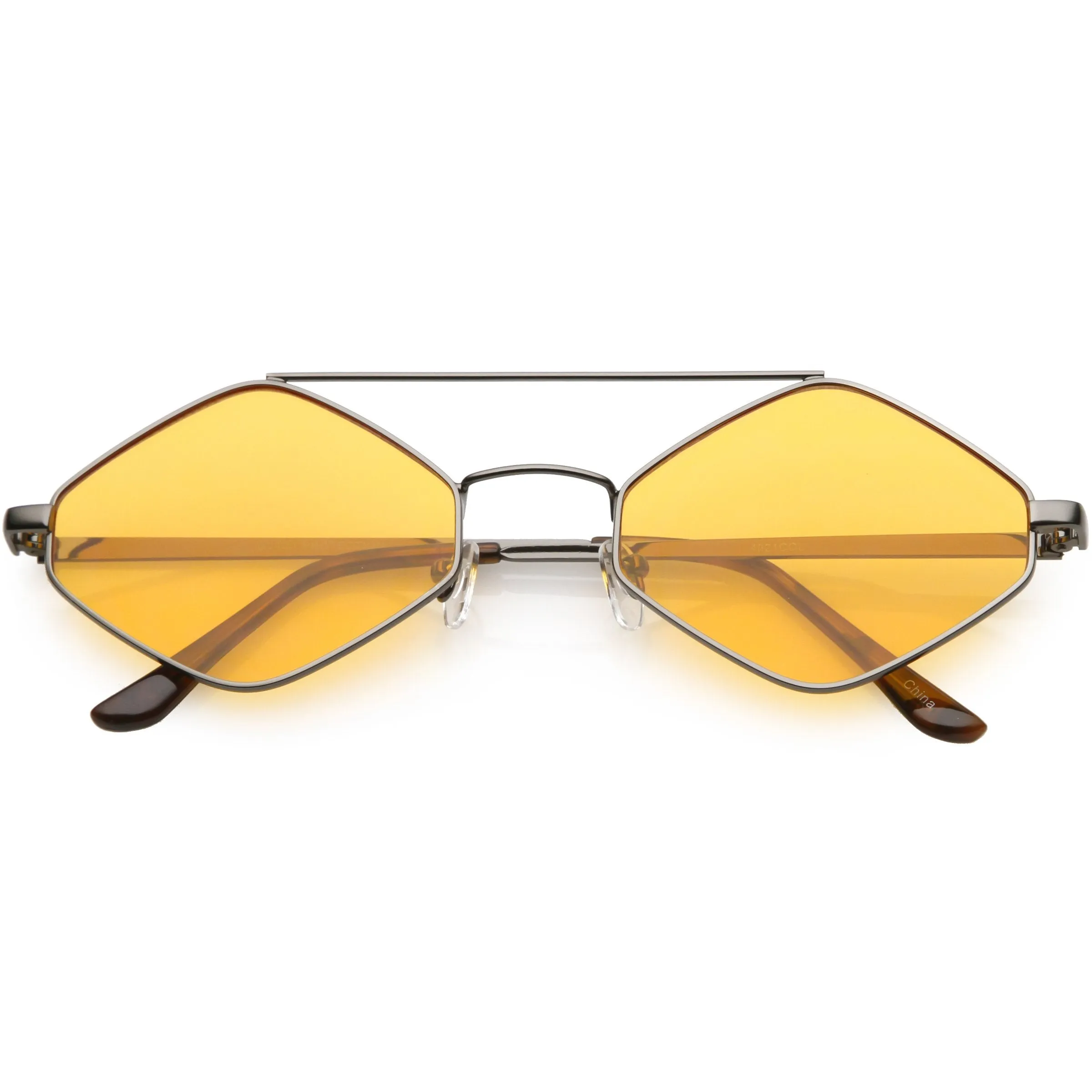 Retro Hexagon Diamond Shaped Color Toned Flat Lens Sunglasses C754