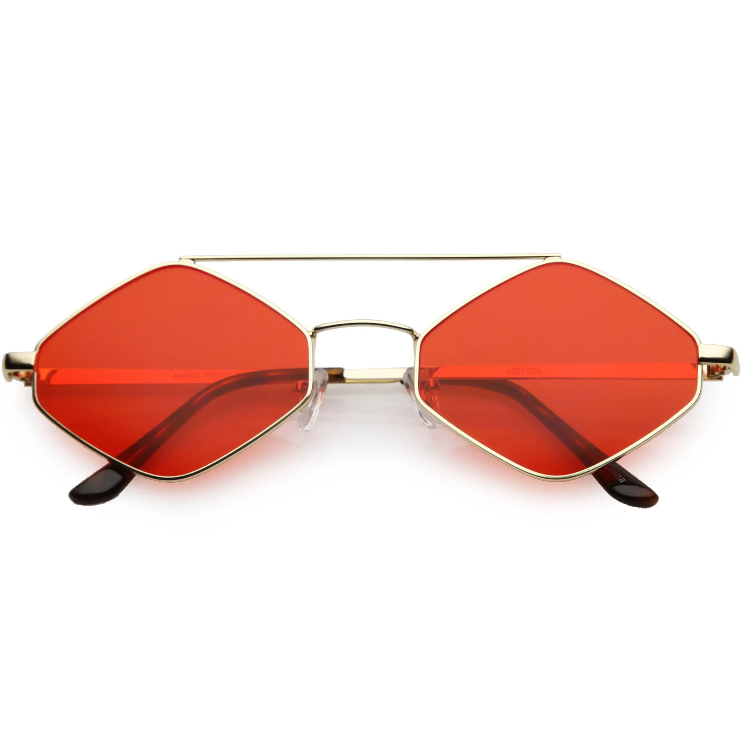 Retro Hexagon Diamond Shaped Color Toned Flat Lens Sunglasses C754