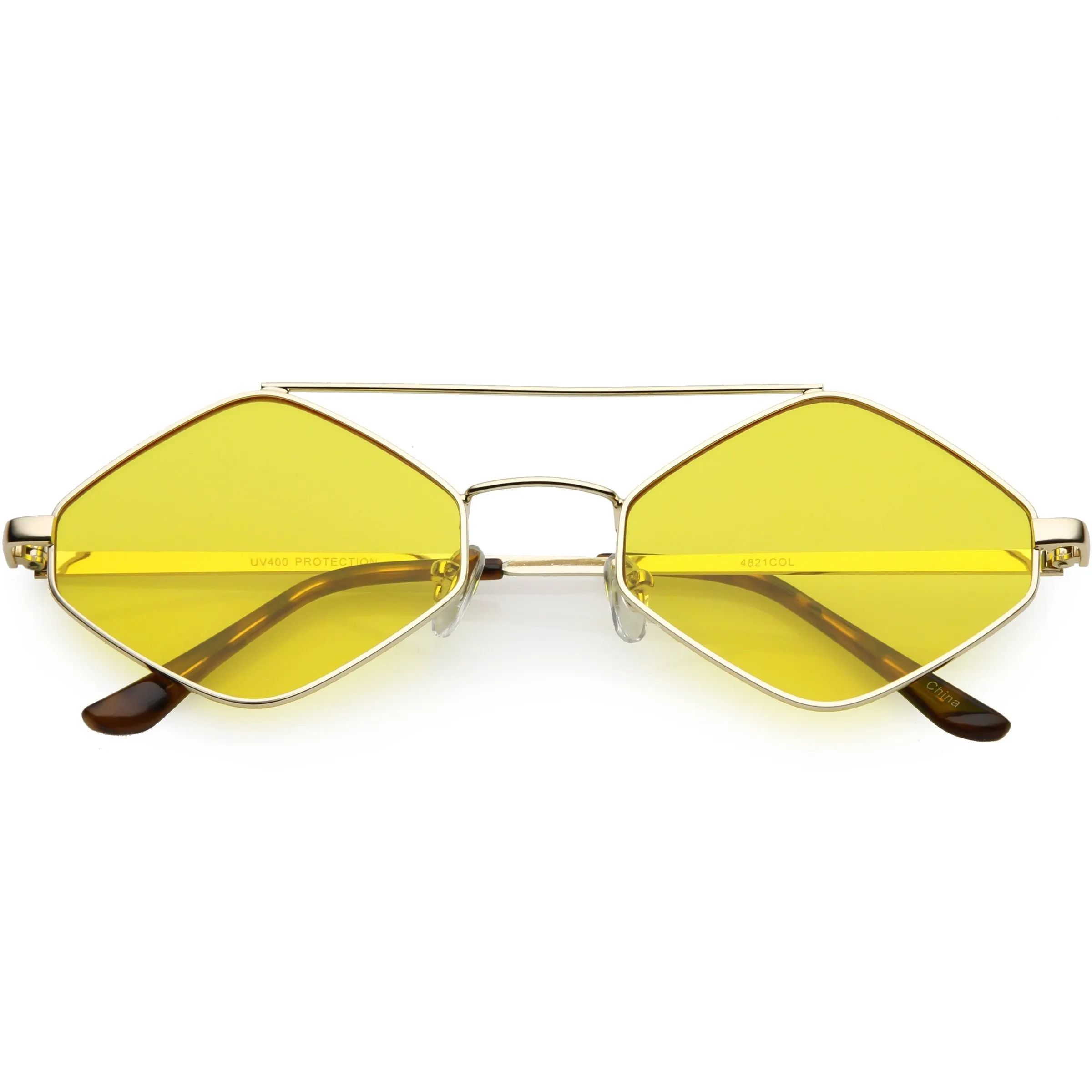 Retro Hexagon Diamond Shaped Color Toned Flat Lens Sunglasses C754