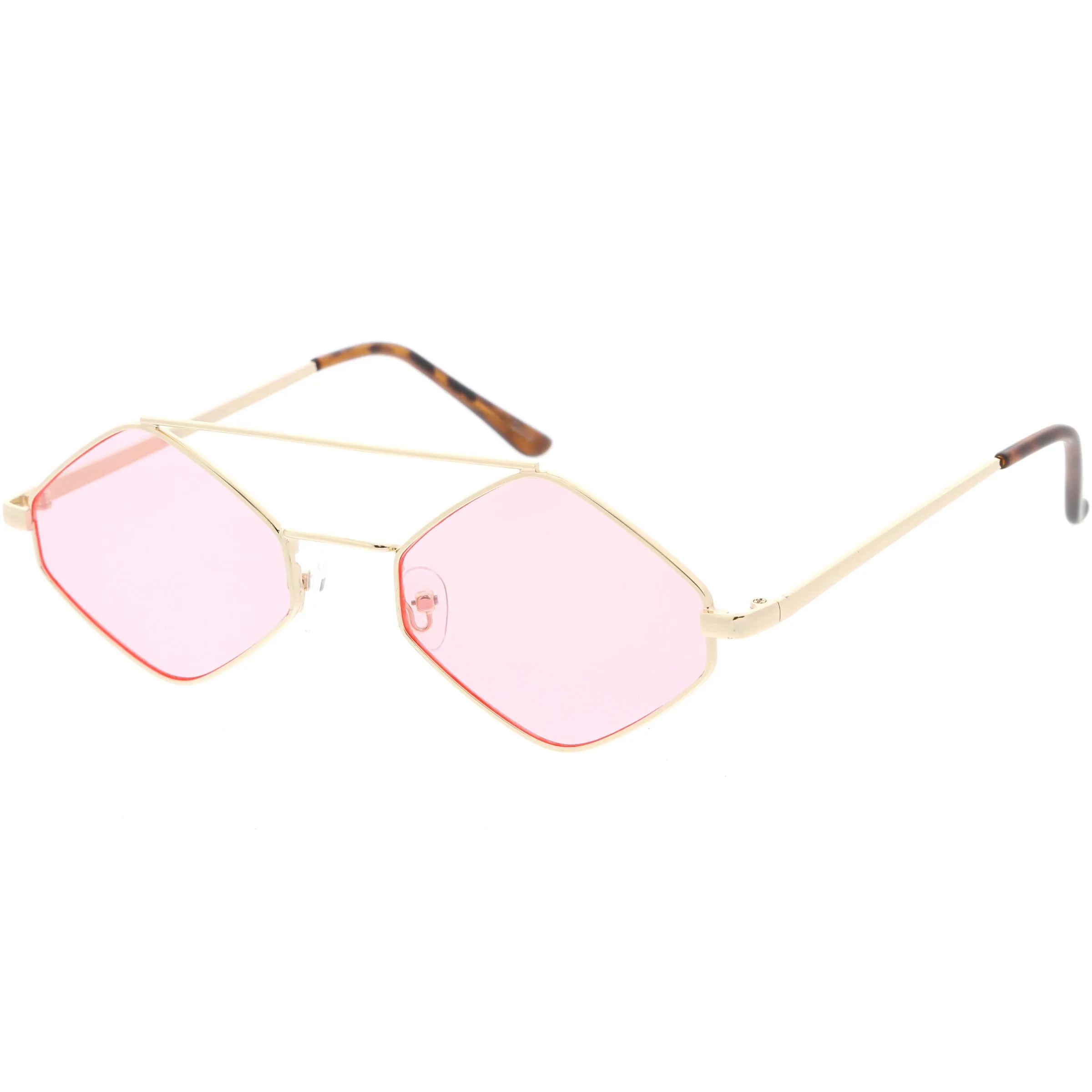 Retro Hexagon Diamond Shaped Color Toned Flat Lens Sunglasses C754